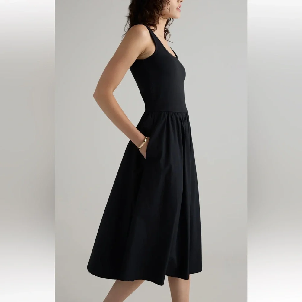 New Quince cotton mixed media tank Black Sleeveless Dress size XS, L - Picture 4 of 11